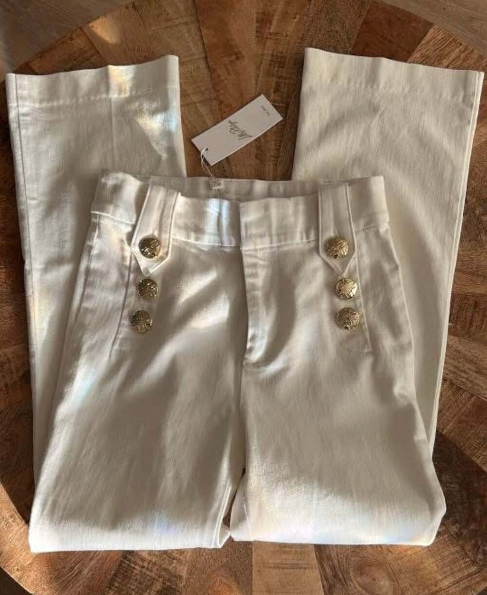 Lilly Pulitzer High Rise Sailor Wide Leg Pants in White with Gold Button Details